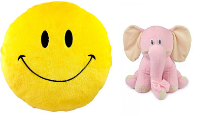 

MTC Smile Cushion (30 cm) Combo With Baby Pink Elephant (25 cm) - 14 inch(Multicolor)