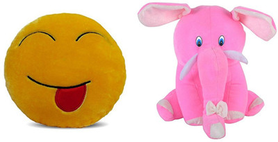 

MTC Tongue Out Emogi Cushion (30 cm) Combo With Pink Cute Elephant (35 cm) - 14 inch(Multicolor)
