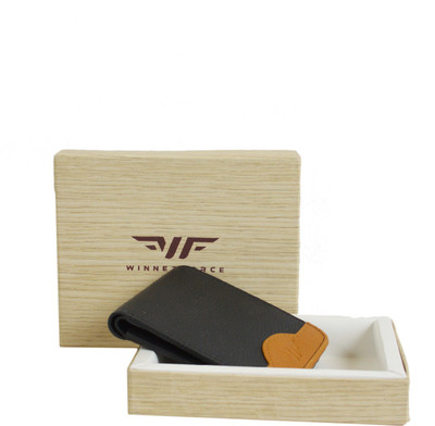 WINNERFORCE Men Black Genuine Leather Wallet(5 Card Slots)