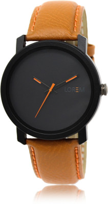 

LOREM LK-20 Black-Orange Round Leather Watch - For Men