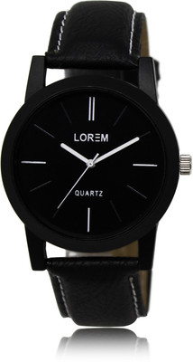 LOREM LK-05 Black-Round Professional Plain Leather Analog Watch - For Boys