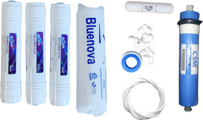 

Bluenova 1 Year RO service Kit with Aqua Inline set, CSM 80 GPD membrane, Spun and Other accessories Solid Filter Cartridge(5, Pack of 9)