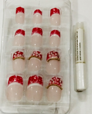 

Perky Sack French Desginer artificails Nails Pack of (12) CREAMY, RED(Pack of 12)
