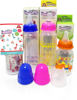 

Smarty Twomax Combo Set of 4 Baby Feeding Bottle 250ml Plain, 150ml Print, 150ml Spoon and 250ml Round Plain Feeding Bootle - 250 ml(Multicolor)