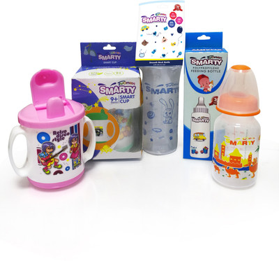 

Smarty Twomax Combo Set of 3 Baby Feeding Bottle 150ml Print, 250ml Spoon Bottle and Smart Cup Sipper - 250 ml(Multicolor)