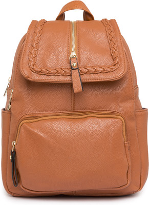 

Satchel Bags SATCHEL Tan Backpacks Bag with Braided Zip Flap Backpack(Beige, 12 inch)
