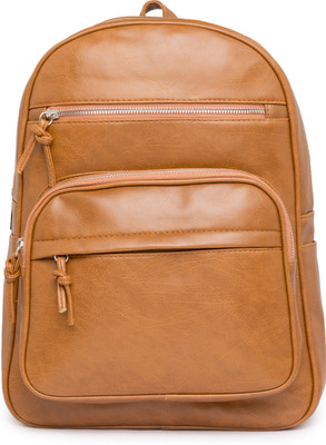 

Satchel Bags SATCHEL Tan Backpacks Bag with Long Front Zip Backpack(Beige, 12 inch)