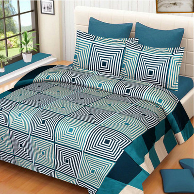 TrueValue Creations 180 TC Polycotton Double 3D Printed Flat Bedsheet(Pack of 3, Multicolor)