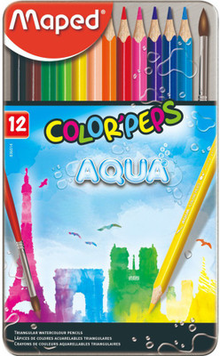 

Maped Color'Peps Aqua - Water Color Pencils Metal Box 12 Colors Triangular Shaped Color Pencils(Set of 1, Multicolor)