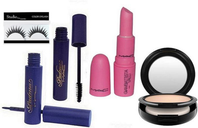 

studio fix combo Eyelashes & Face Powder Compact & Padma Eyeliner & Mascara with Giambattista Valli Real Doll Pink Lipstick(Set of 5)