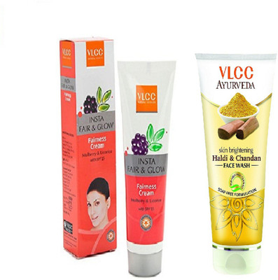 

VLCC Insta Fair & Glow Fairness Cream 50gm + Haldi &chandan Face wash 100ml(Set of 2)