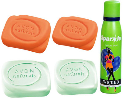 

Avon Anew two Naturals Deodorizing Bar Soap (100 g) & two Natural Papaya Bar Soap (100g) With one sparkle perfume spray 150 ml(Set of 5)