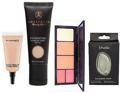 

studio Silicon Puff, Anastasia Foundation SPF 15, Viva Glam Compact + Blusher Pocket Size Palette, Select Cover-up Of Mac(Set of 4)