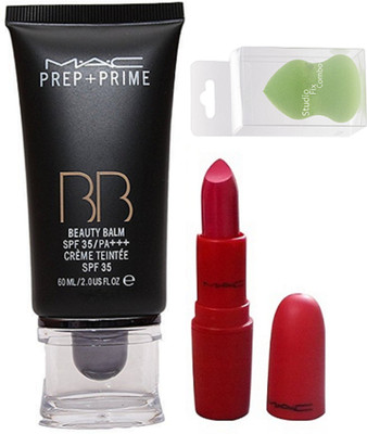 

Studio Fix Combo Of Sponge Puff & Prep+prime BB Beauty Balm Spf 35 Creme Teintee Spf 35 Foundation & Giambattista Valli Ruby Woo Lipstick(Set of 3)