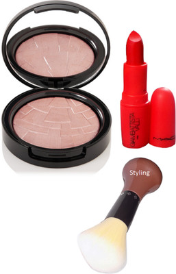 

styling Makeup Brush & Anastasia Beverly Hills Peach Nectar Illuminator & Mac Giambattista Valli Russian Red lipstick(Set of 3)