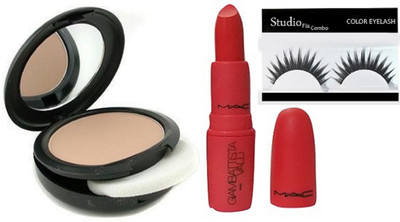 

Studio fix combo Eyelashes & face Powder Compact & Mac giambattista Valli Matte Finish lipstick(Set of 3)