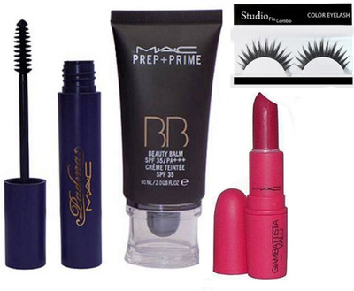 

studio fix combo Eyelashes & Mac Giambattista Valli Danger Lipstick& Mac Padma Liquid Waterproof Mascara &Prep +Prime BB Beauty Balm SPF 35 pa+++Creme Teintee 60ml(Set of 4)