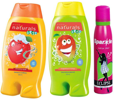 

Avon Anew Naturals Kids Amazing Apple Shampoo & Conditioner (200 ml) & one Naturals Kids Magnificent Mango Body Wash (200 ml) With one sparkle perfume spray 150 ml(Set of 3)
