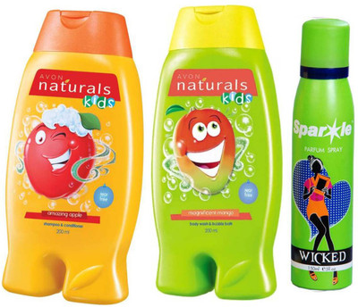 

Avon Anew Naturals Kids Amazing Apple Shampoo & Conditioner (200 ml) & one Naturals Kids Magnificent Mango Body Wash (200 ml) With one sparkle perfume spray 150 ml(Set of 3)