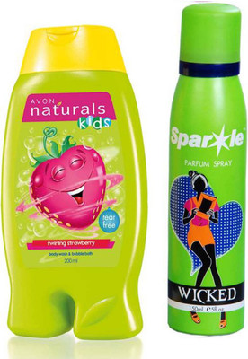 

Avon Anew Naturals Kids Little Delights Swirling Strawberry Body Wash (200 ml) With one sparkle perfume spray 150 ml(Set of 2)