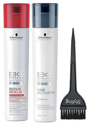 

styling Of Hair Brush, Schwarzkopf Hair therapy Repair Rescue Shampoo 250ml With Hair Activator Shampoo 250ml(Set of 3)
