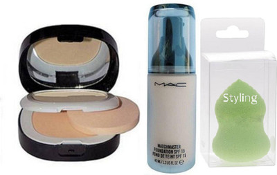 

styling Sponse puff & Mac matchmaster foundation SPF 15 , Two Way Compact(Set of 3)