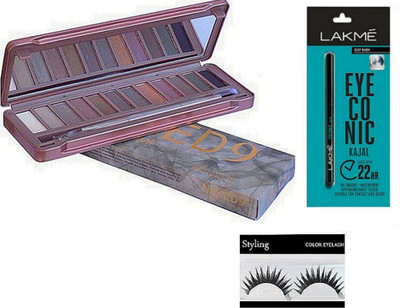 

styling Eyelashes&naked9 Eyeshadow 12 Shades Palette,Eye Conic Deep Black Kajal(Set of 3)