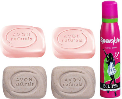 

Avon Anew two Naturals Exfoliating Bar Soap (100 g) & two Naturals Fairness Bar Soap (100 g) With one sparkle perfume spray 150 ml(Set of 5)