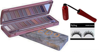 

styling Eyelashes&naked9 Eyeshadow 12 Shades Palette Liquid Long Lasting Black Eyeliner(Set of 3)