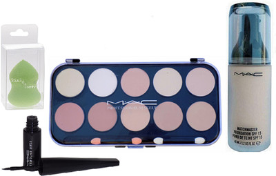 

Studio Fix Combo Sponge Blender Puff& MAC 10 Shades Concealer Palette&Liquid Last Eyeliner& Matchmaste Foundation Spf 15 Fond De Tent SPF15(Set of 4)