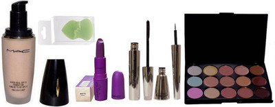 

Studio Fix Combo Sponge Puff & Hyper Real Spf 15 Foundation Fond De Teint Spf 15 & Giambattista Royal Lipstick & Brooke Candy Eyeliner & Mascara ,15 Shades Concealer Palette(Set of 6)