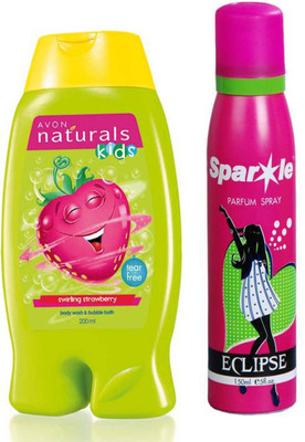 

Avon Anew Naturals Kids Little Delights Swirling Strawberry Body Wash (200 ml) With one sparkle perfume spray 150 ml(Set of 2)