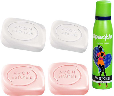 

Avon Anew two Naturals Nourishing Soap Restage 100g & two Naturals Fairness Bar Soap (100 g) With one sparkle perfume spray 150 ml(Set of 5)