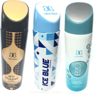 

Arochem Magnet , Ice Blue & H2o Deodorant Spray - For Men & Women(600 ml, Pack of 3)