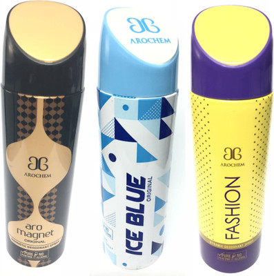 

Arochem Magnet , Ice Blue & Fashion Deodorant Spray - For Men & Women(600 ml, Pack of 3)