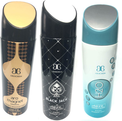 

Arochem Magnet , Black Jack & H2o Deodorant Spray - For Men & Women(600 ml, Pack of 3)