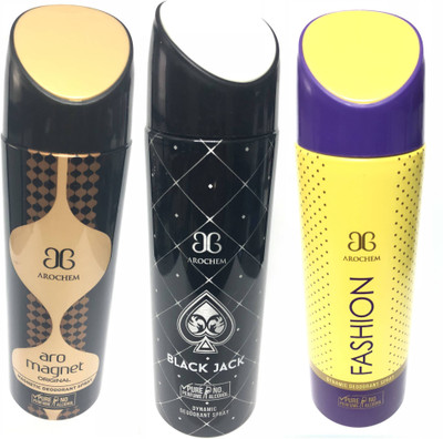 

Arochem Magnet , Black Jack & Fashion Deodorant Spray - For Men & Women(600 ml, Pack of 3)