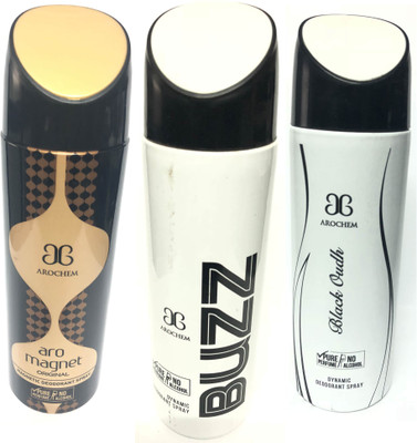 

Arochem Magnet , Buzz & Black Oudh Deodorant Spray - For Men & Women(600 ml, Pack of 3)