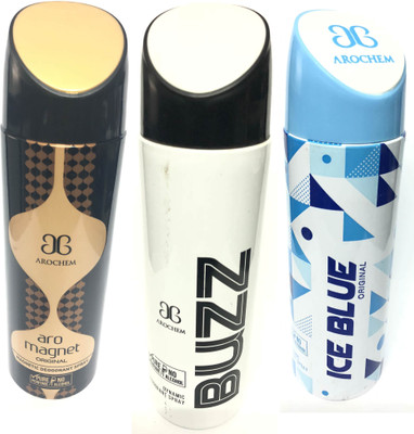 

Arochem Magnet , Buzz & Ice Blue Deodorant Spray - For Men & Women(600 ml, Pack of 3)