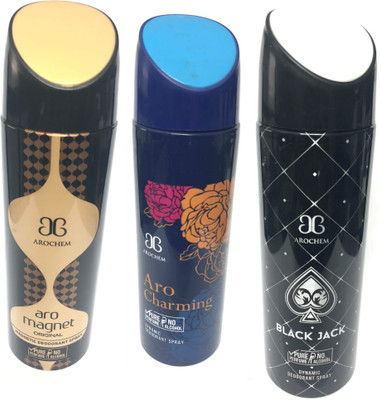 

Arochem Magnet , Charming & Black Jack Deodorant Spray - For Men & Women(600 ml, Pack of 3)
