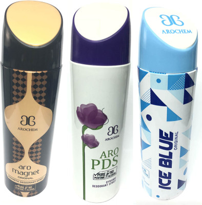 

Arochem Magnet ,Pds & Ice Blue Deodorant Spray - For Men & Women(600 ml, Pack of 3)
