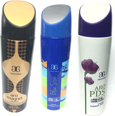 

Arochem Magnet , Blue Star & Pds Deodorant Spray - For Men & Women(600 ml, Pack of 3)