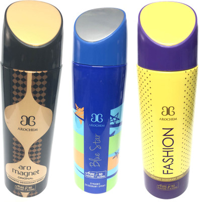 

Arochem Magnet , Blue Star & Fashion Deodorant Spray - For Men & Women(600 ml, Pack of 3)