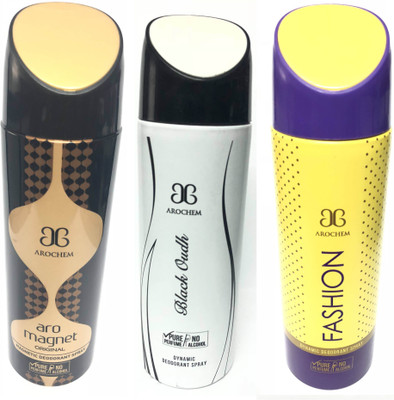

Arochem Magnet , Black Oudh & Fashion Deodorant Spray - For Men & Women(600 ml, Pack of 3)