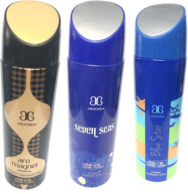 

Arochem Magnet ,Seven Seas & Blue Star Deodorant Spray - For Men & Women(600 ml, Pack of 3)