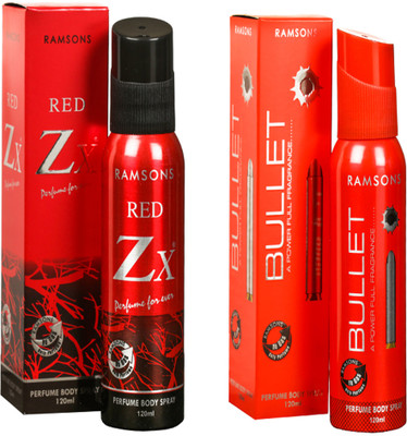 RAMSONS BULLET DEODORANT DEODORANT SPRAY 120 ML.+RED ZX DEODORANT SPRAY 120 ML. Deodorant Spray - For Men & Women(120 ml, Pack of 2)