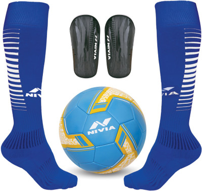 

Nivia Combo of Spinner Argentina Football, Wisdom Shinguard (M)& Encounter Stocking (M) Football Kit