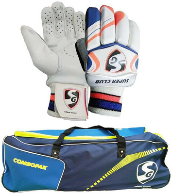 

SG Combo of two- one Cricket 'Combo pak' kit bag and one pair of 'Super Club' Batting Gloves (Men, Right handed)- Cricket Kit