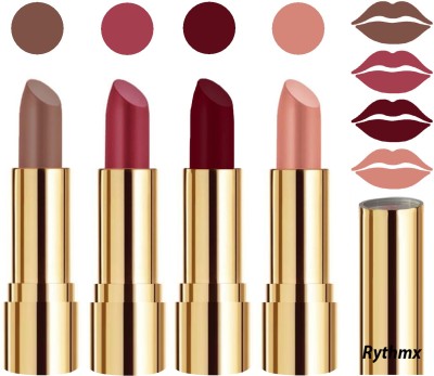 RYTHMX Professional Timeless 4 Colors Collection Velvet Touch Matte Lipstick Long Stay on Lips Code no-359(Passion Peach, Brown, Maroon, Dark Pink, 16 g)