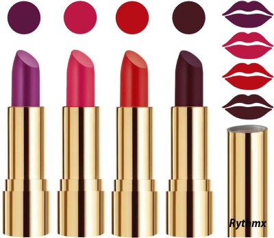 RYTHMX Professional Timeless 4 Colors Collection Velvet Touch Matte Lipstick Long Stay on Lips Code no-346(Dark Wine, Reddish Orange, Passion Purple, Passion Pink, 16 g)
